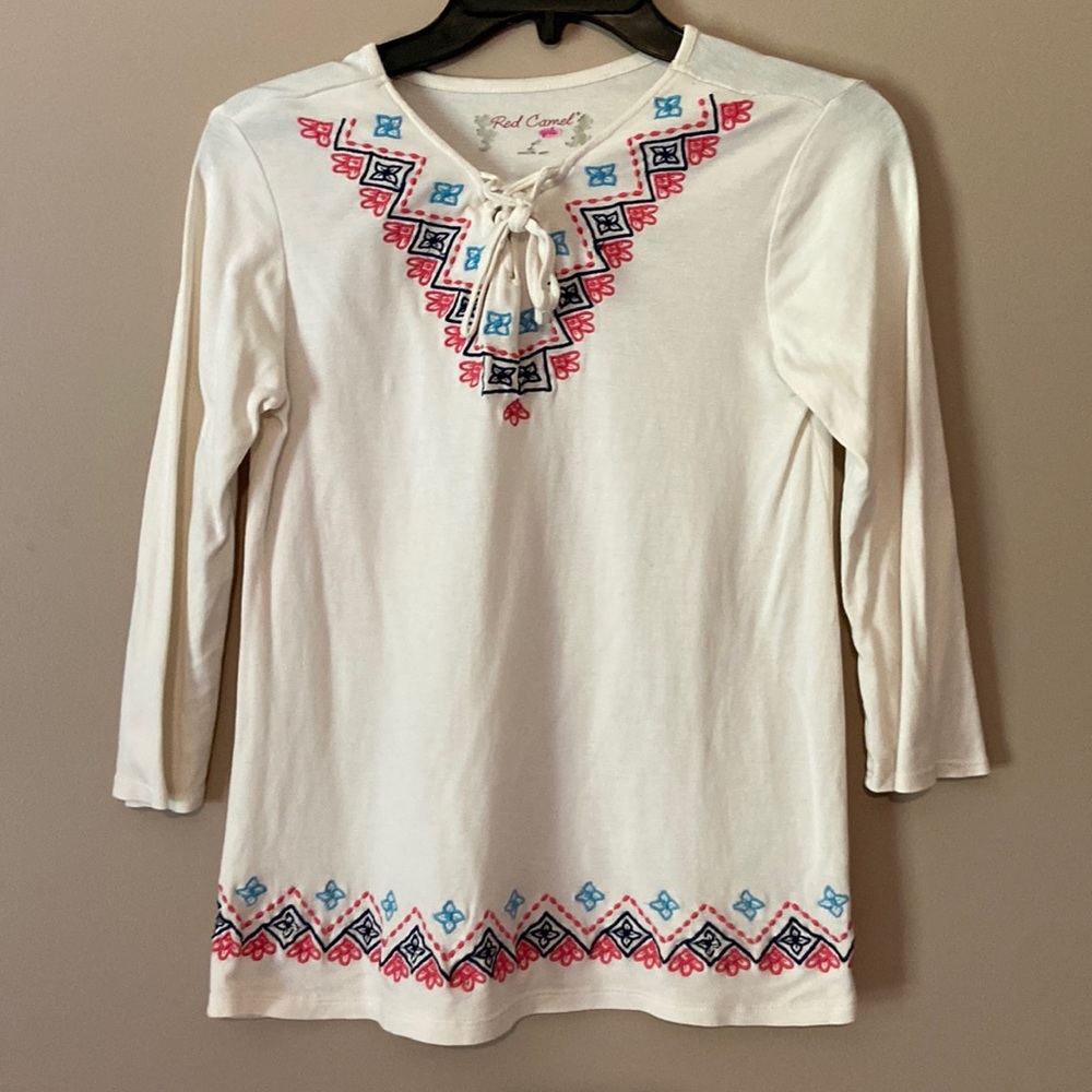 Girls top with embroidery trim, lightly worn EUC size L